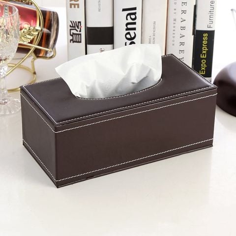 Hộp Đựng Khăn Giấy Bọc Da PU Viền Chỉ Trang Trí Khách Sạn