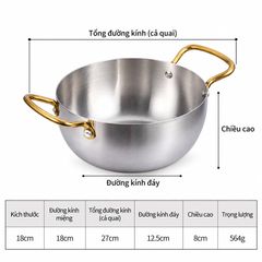 Nồi Inox 2 Quai Mini Nấu Lẩu Mì Cá Nhân Nhà Hàng