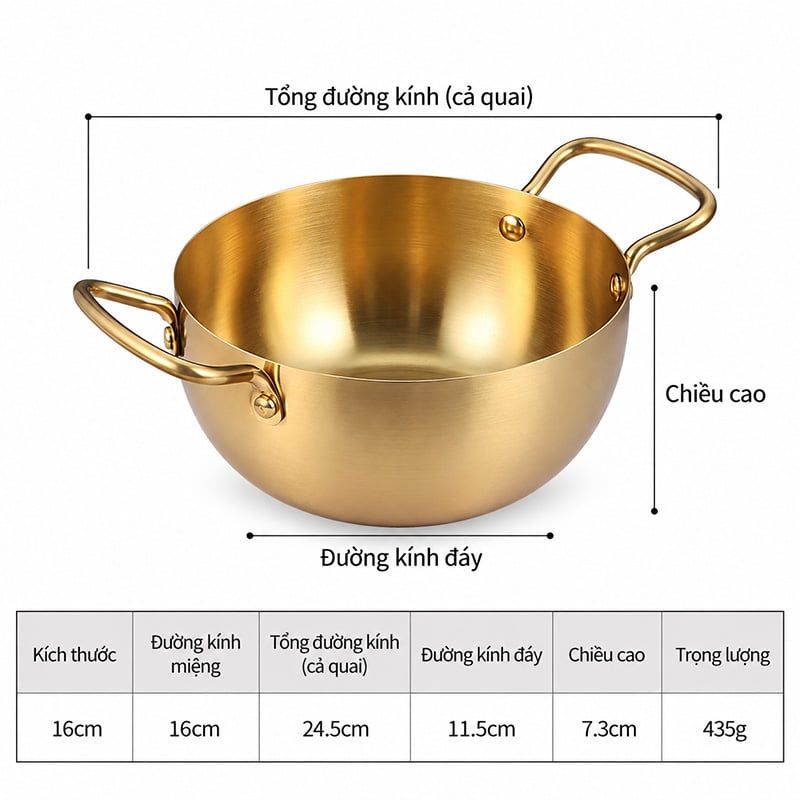 Nồi Inox 2 Quai Mini Nấu Lẩu Mì Cá Nhân Nhà Hàng
