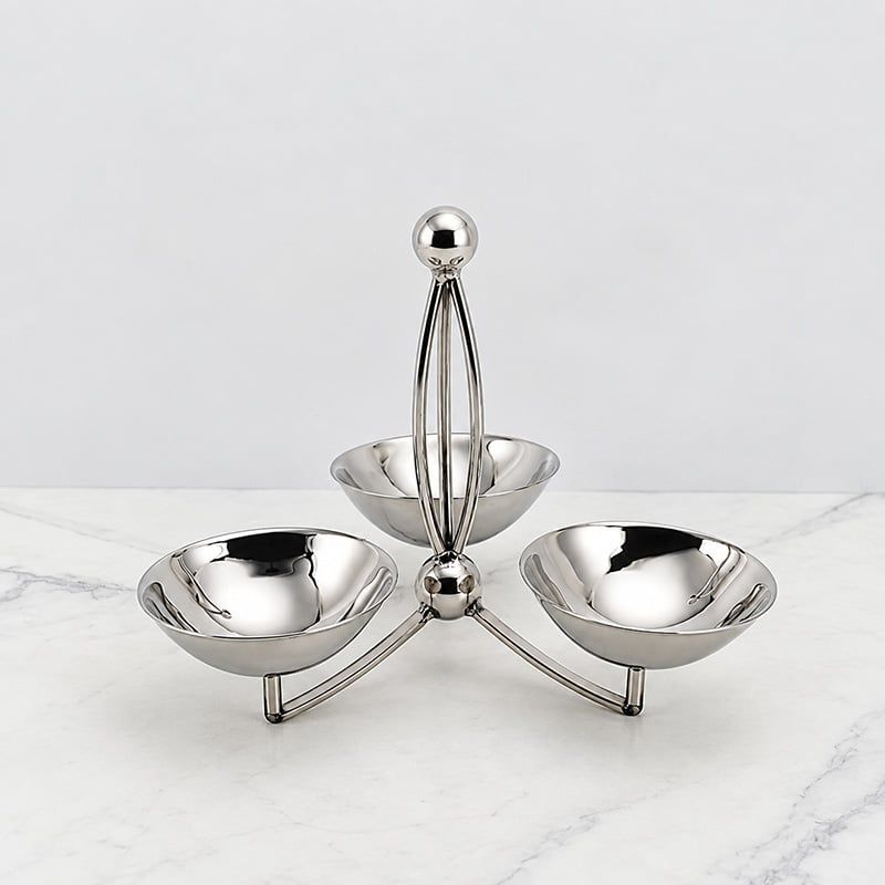 Dĩa 3 Ngăn Đựng Thức Ăn Nhẹ Inox 304 Xoắn Decor Bàn Tiệc