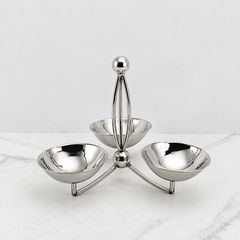 Dĩa 3 Ngăn Đựng Thức Ăn Nhẹ Inox 304 Xoắn Decor Bàn Tiệc