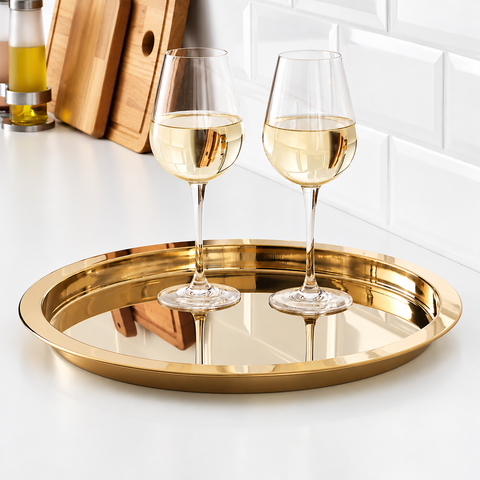 Khay Tròn Inox 304 Sáng Bóng Cao Cấp 38cm