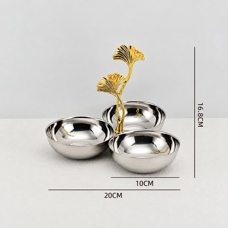 Dĩa 3 Ngăn Đựng Thức Ăn Nhẹ Inox 304 Xoắn Decor Bàn Tiệc