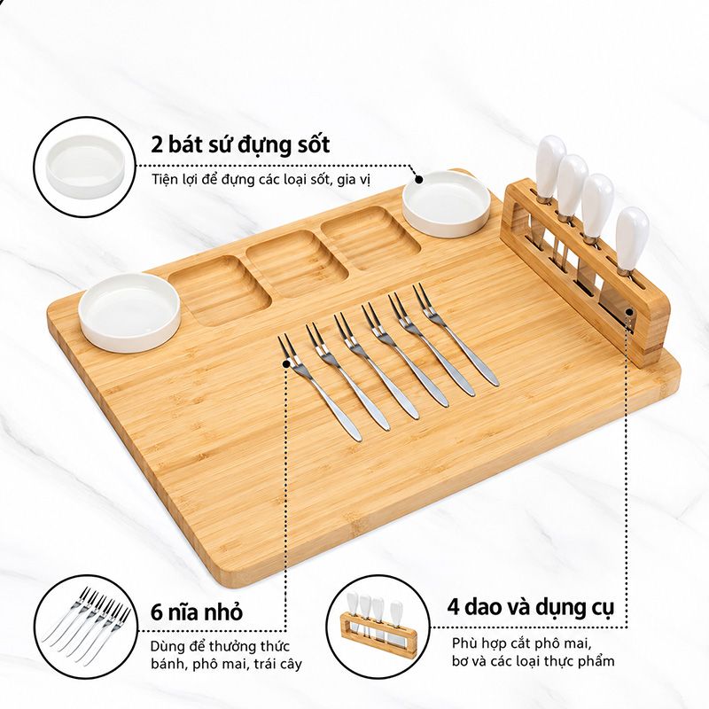 Thớt Phô Mai Kèm Dao Gốm Nĩa