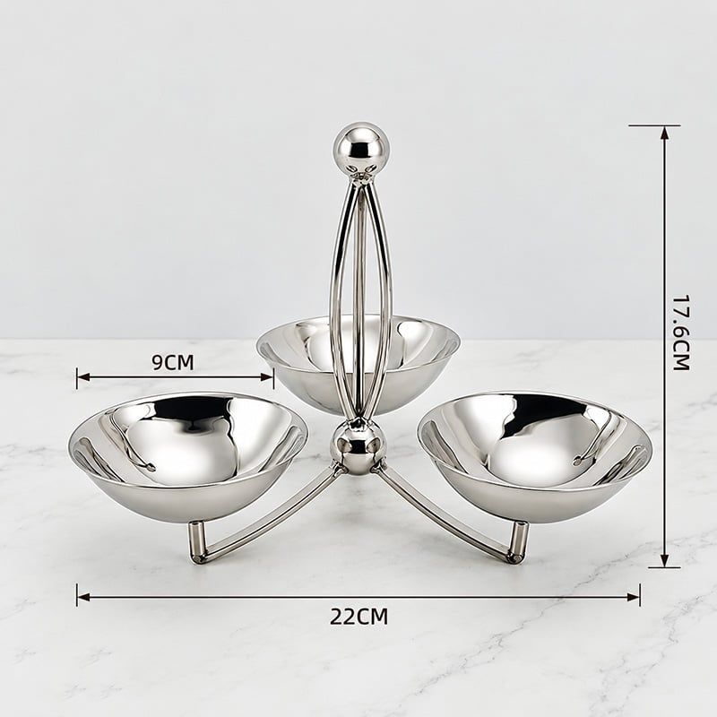Dĩa 3 Ngăn Đựng Thức Ăn Nhẹ Inox 304 Xoắn Decor Bàn Tiệc