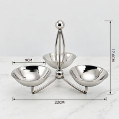 Dĩa 3 Ngăn Đựng Thức Ăn Nhẹ Inox 304 Xoắn Decor Bàn Tiệc