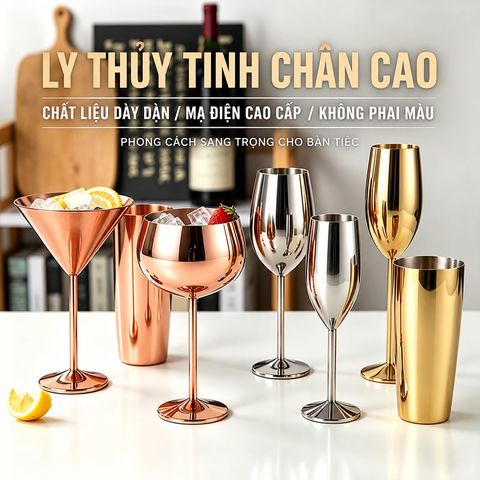 Ly Cocktail Kim Loại Cao Cấp Chân Cao