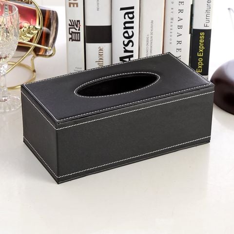 Hộp Đựng Khăn Giấy Bọc Da PU Viền Chỉ Trang Trí Khách Sạn