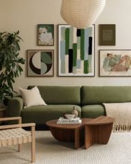 Bộ 5 Tranh Trừu Tượng Hình Khối Tone Xanh Olive