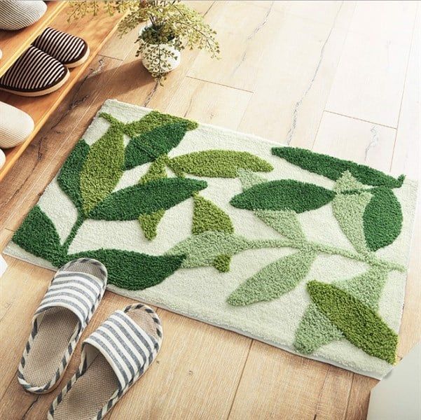 Thảm Lau Chân Thảm Ra Vào Cửa Cotton Len Lá Xanh