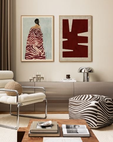 Bộ 2 Tranh Hình Học Fashion – Zebra & Abstract Đỏ
