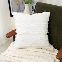 Vỏ Gối Tựa Lưng Sọc Tua Rua Vải Lanh Màu