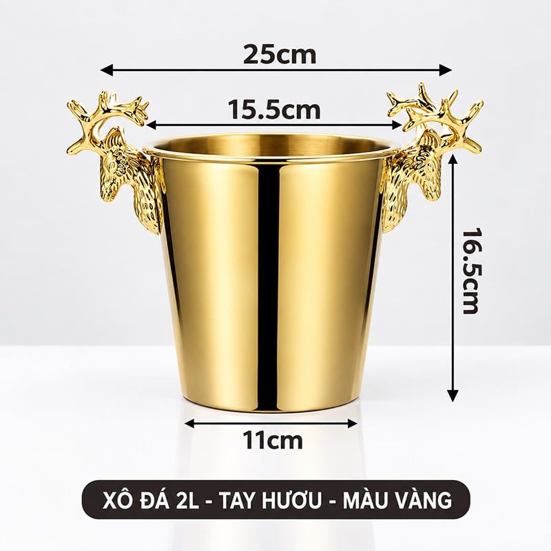 Xô Đựng Đá Inox 304 Decor Bàn Tiệc Quầy Bar Gạc Nai