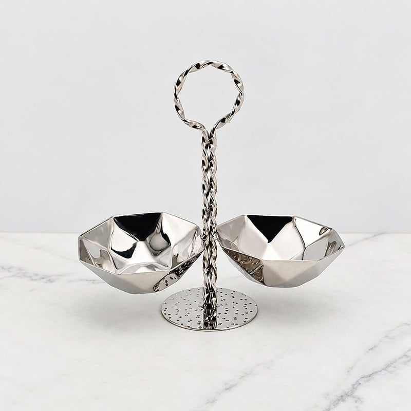 Dĩa 3 Ngăn Đựng Thức Ăn Nhẹ Inox 304 Xoắn Decor Bàn Tiệc