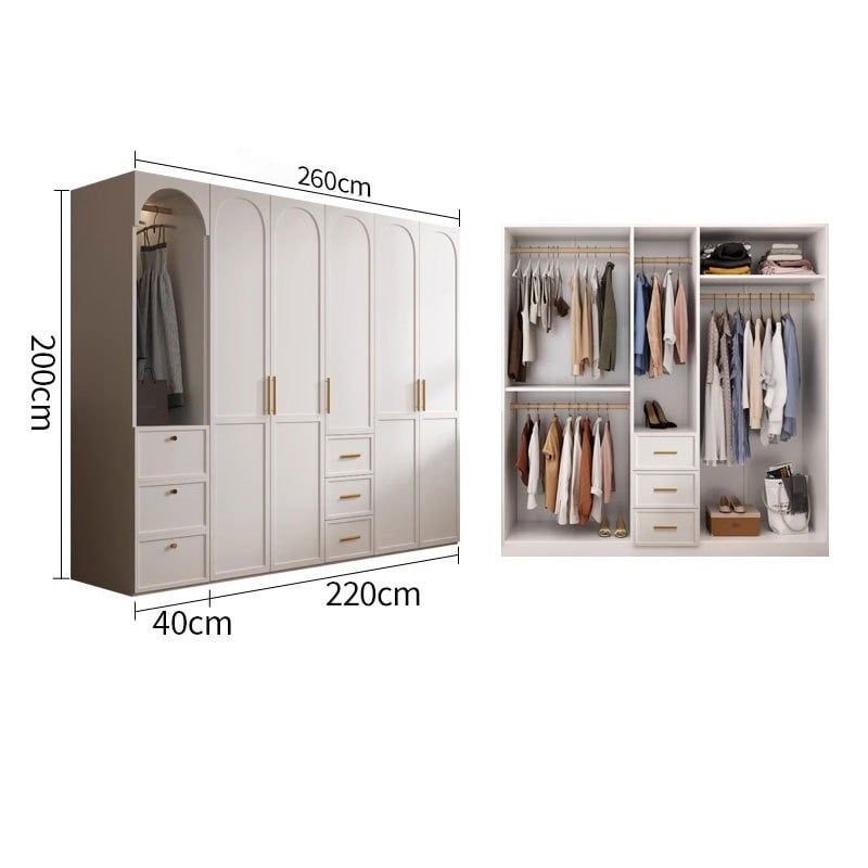 Hệ Tủ Quần Áo Cao Trần 240x200cm Phối Cánh Kính