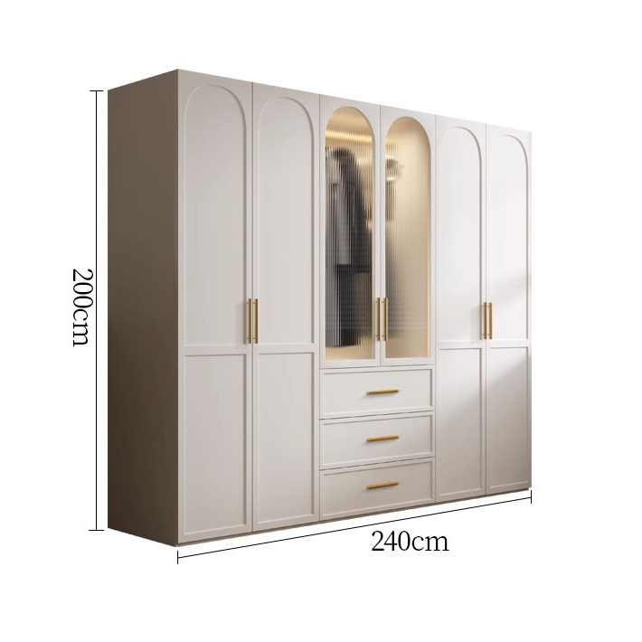 Hệ Tủ Quần Áo Cao Trần 240x200cm Phối Cánh Kính