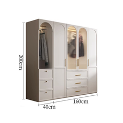 Hệ Tủ Quần Áo Cao Trần 240x200cm Phối Cánh Kính