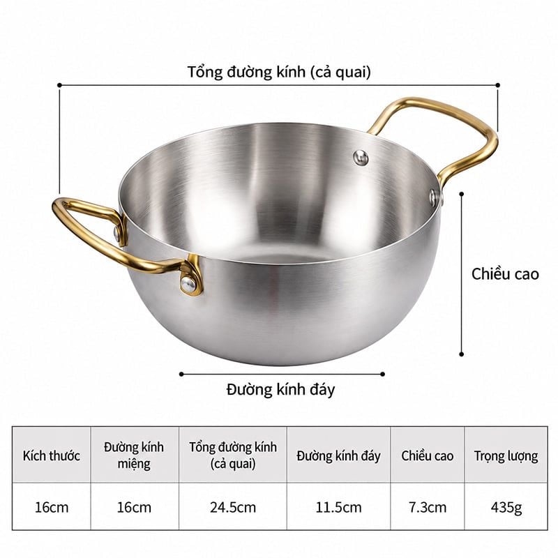 Nồi Inox 2 Quai Mini Nấu Lẩu Mì Cá Nhân Nhà Hàng