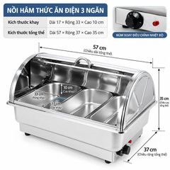 Khay Hâm Nóng Thức Ăn Buffet Điện Inox Có Nắp