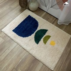 Thảm Lau Chân Len Chống Trượt Ra Vào Cửa Hình Học Vẽ Trừu Tượng Trắng Đen