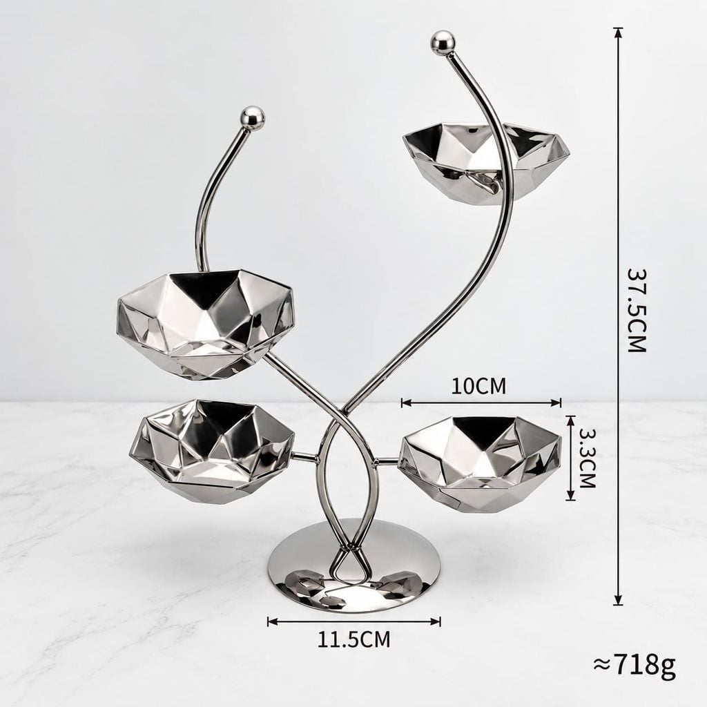 Dĩa 3 Ngăn Đựng Thức Ăn Nhẹ Inox 304 Xoắn Decor Bàn Tiệc