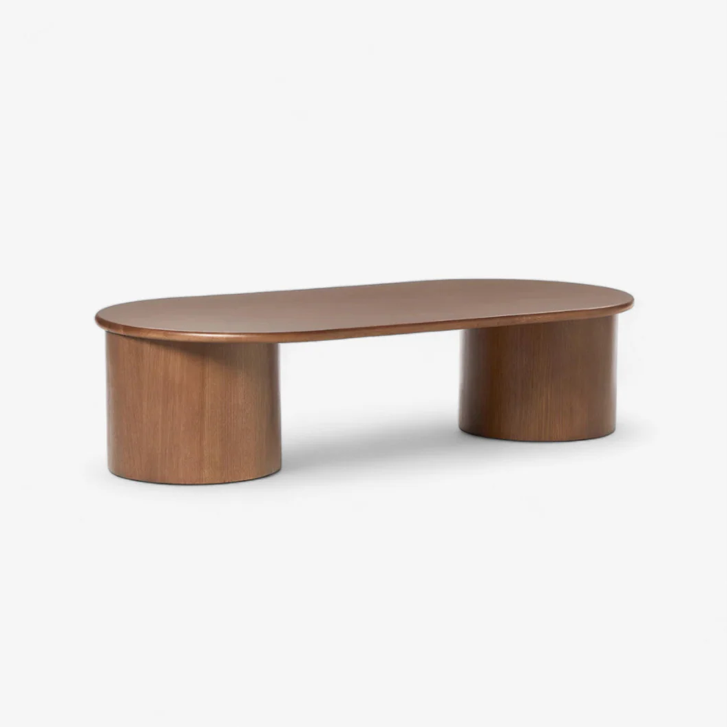 Bàn Trà Hiện Đại Oval Màu Gỗ Chân Trụ Nora
