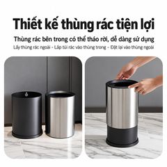 Thùng Rác Inox 2 Lớp Không Nắp Cho Khách Sạn