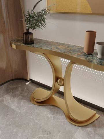 Bàn Console Inox Mạ PVD Vàng Mặt Đá Marble