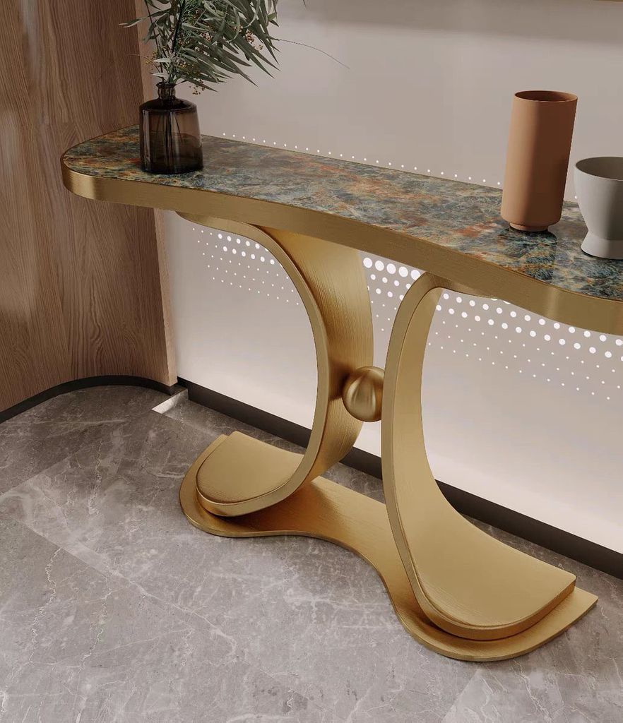 Bàn Console Inox Mạ PVD Vàng Mặt Đá Marble
