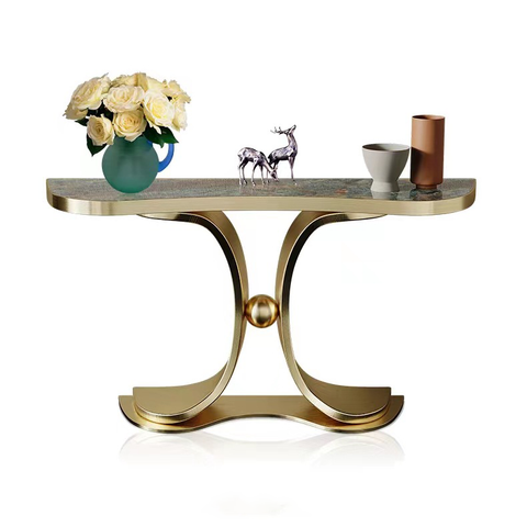 Bàn Console Inox Mạ PVD Vàng Mặt Đá Marble