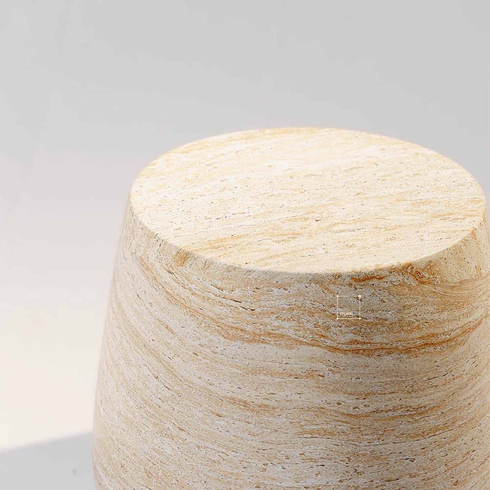 Bàn Phụ Hình Trụ Tròn Giả Đá Travertine Pha Đỏ Nâu
