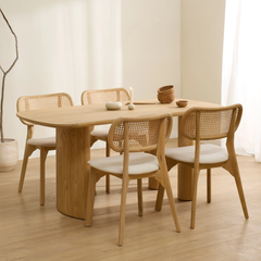 Bộ Bàn Ăn 4 Ghế Ăn Chân Trụ Phối Mây Willow