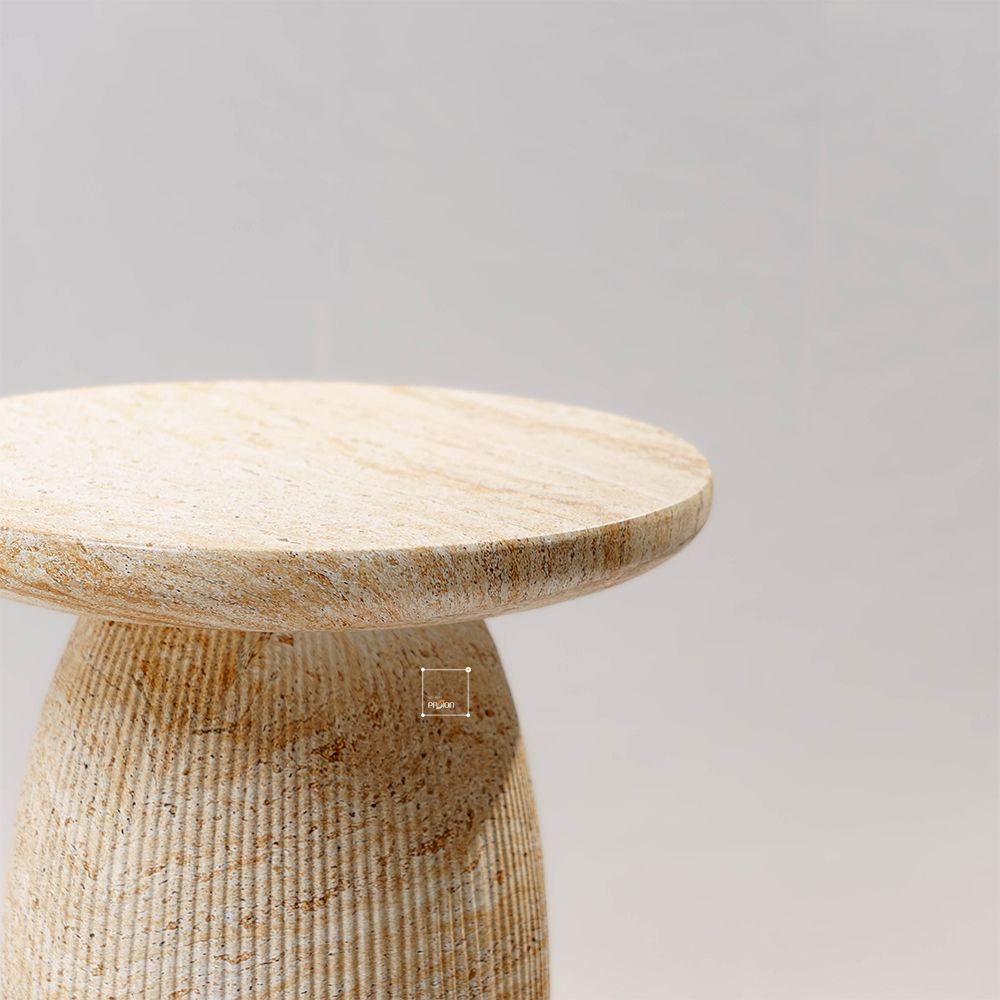 Bàn Phụ Sofa Hiện Đại Giả Đá Travertine Hình Nấm Thân Sọc Dọc