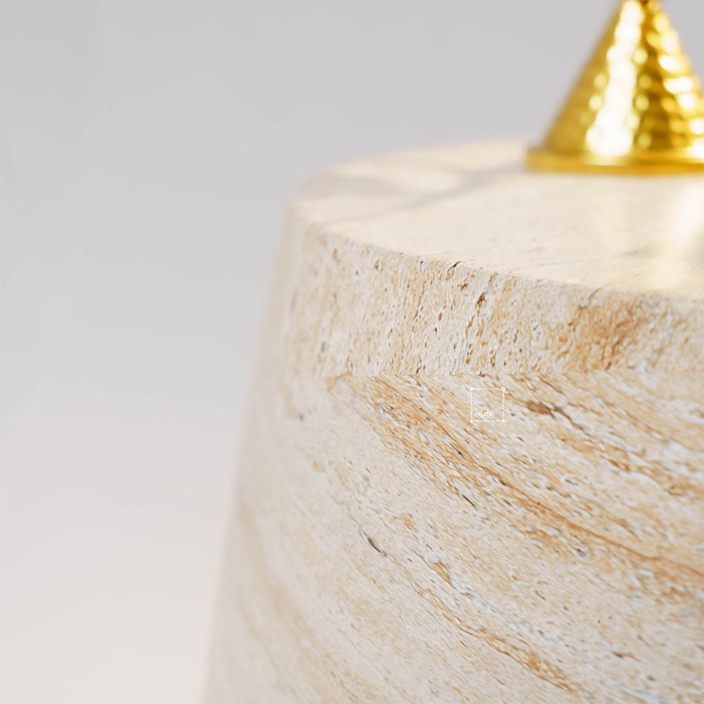 Bàn Phụ Hình Trụ Tròn Giả Đá Travertine Pha Đỏ Nâu