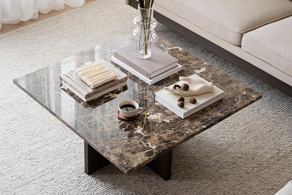 Bàn Trà Mặt Đá Marble Chân Gỗ Luxe