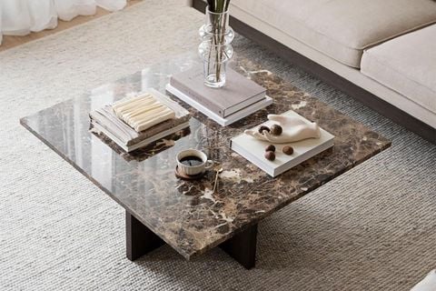 Bàn Trà Mặt Đá Marble Chân Gỗ Luxe