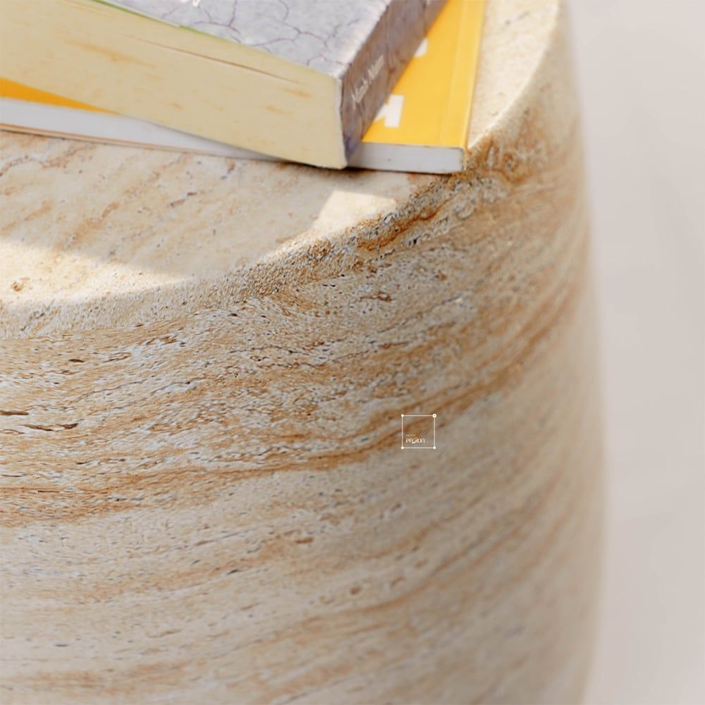 Bàn Phụ Hình Trụ Tròn Giả Đá Travertine Pha Đỏ Nâu