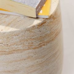 Bàn Phụ Hình Trụ Tròn Giả Đá Travertine Pha Đỏ Nâu