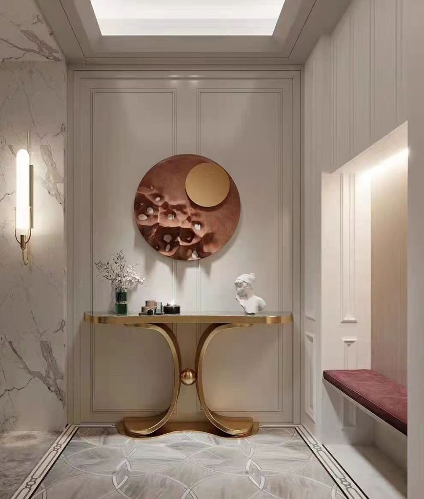 Bàn Console Inox Mạ PVD Vàng Mặt Đá Marble