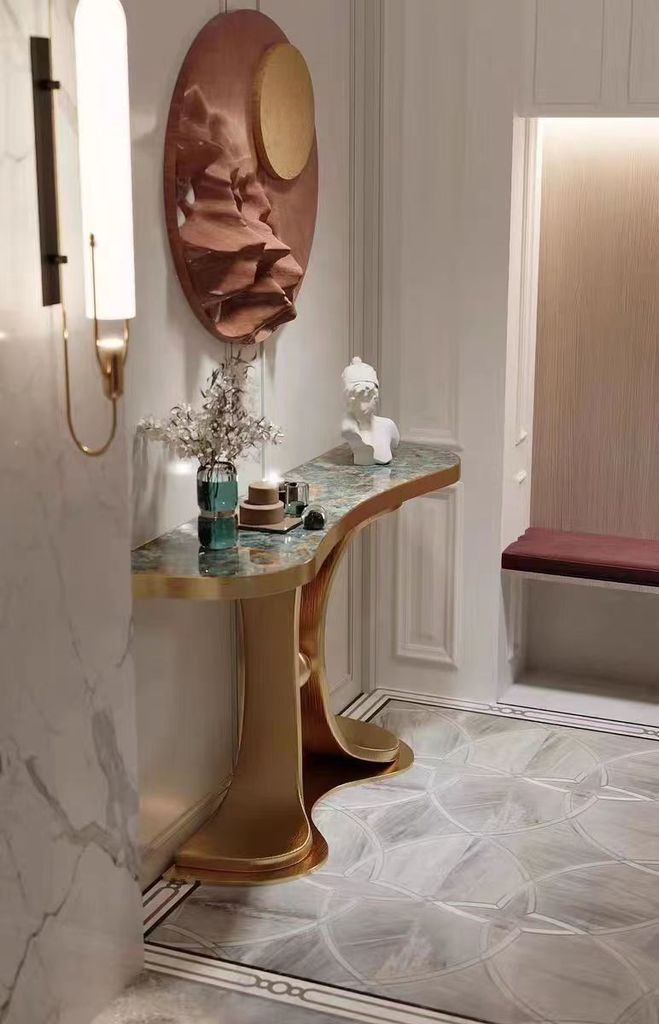 Bàn Console Inox Mạ PVD Vàng Mặt Đá Marble