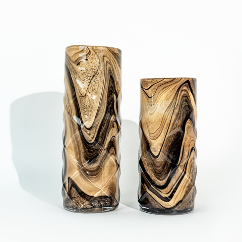 Bình Hoa Thủy Tinh Nghệ Thuật Vân Đá Marble Nâu Khói