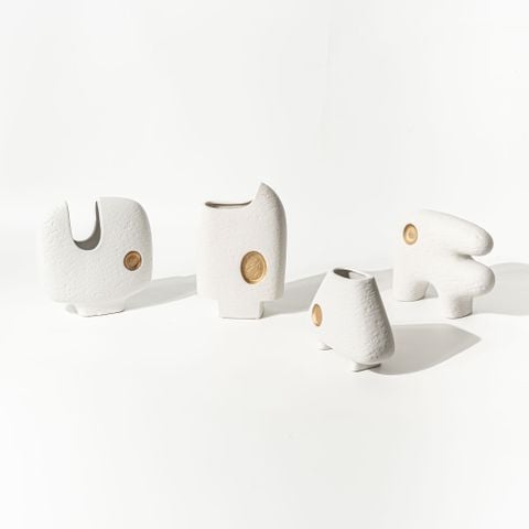 Bình Gốm Decor Tối Giản Họa Tiết Trừu Tượng Phối Vàng