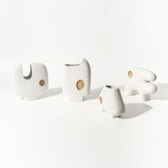 Bình Gốm Decor Tối Giản Họa Tiết Trừu Tượng Phối Vàng