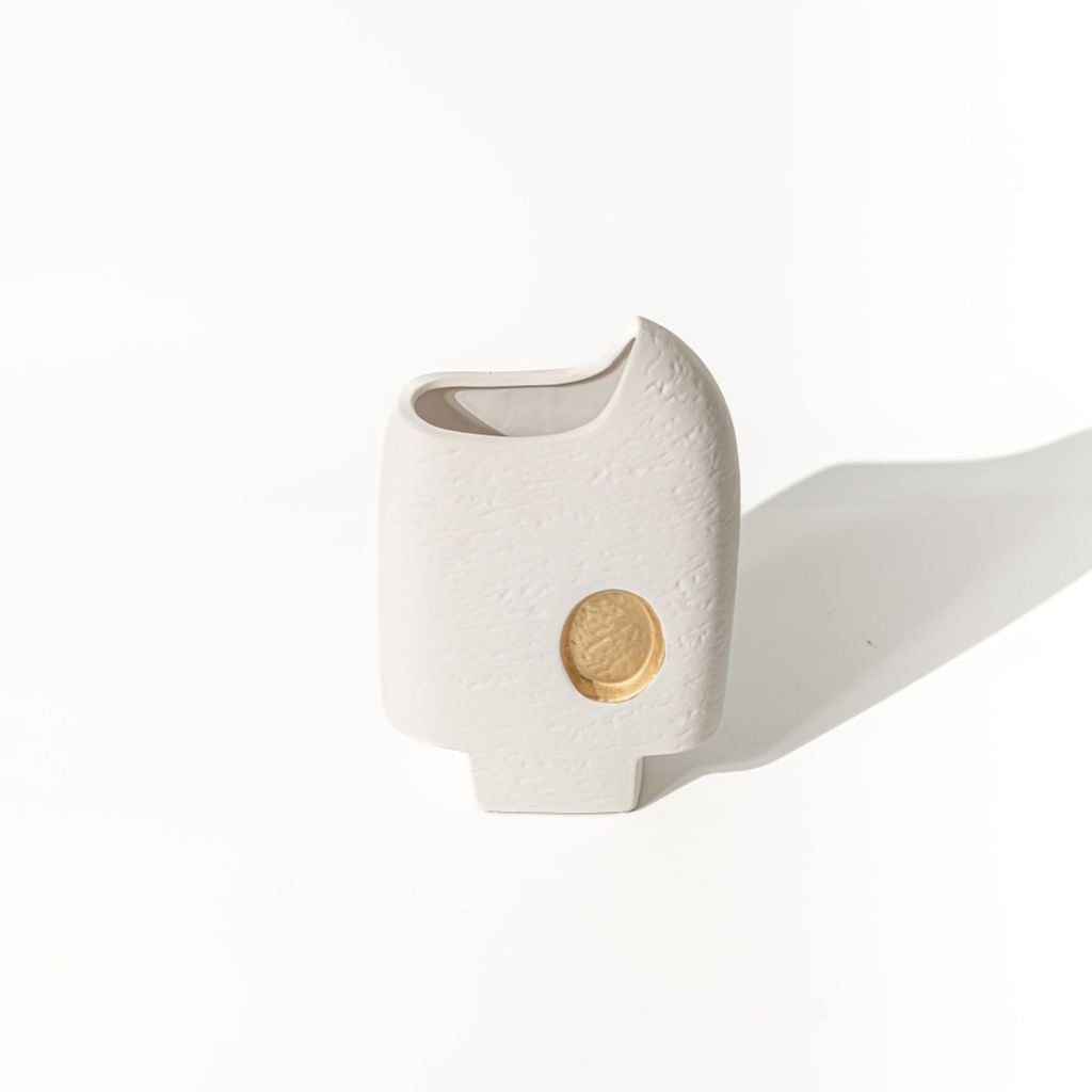 Bình Gốm Decor Tối Giản Họa Tiết Trừu Tượng Phối Vàng