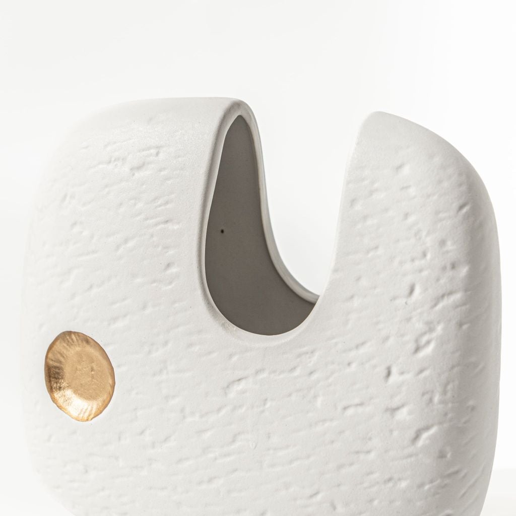 Bình Gốm Decor Tối Giản Họa Tiết Trừu Tượng Phối Vàng