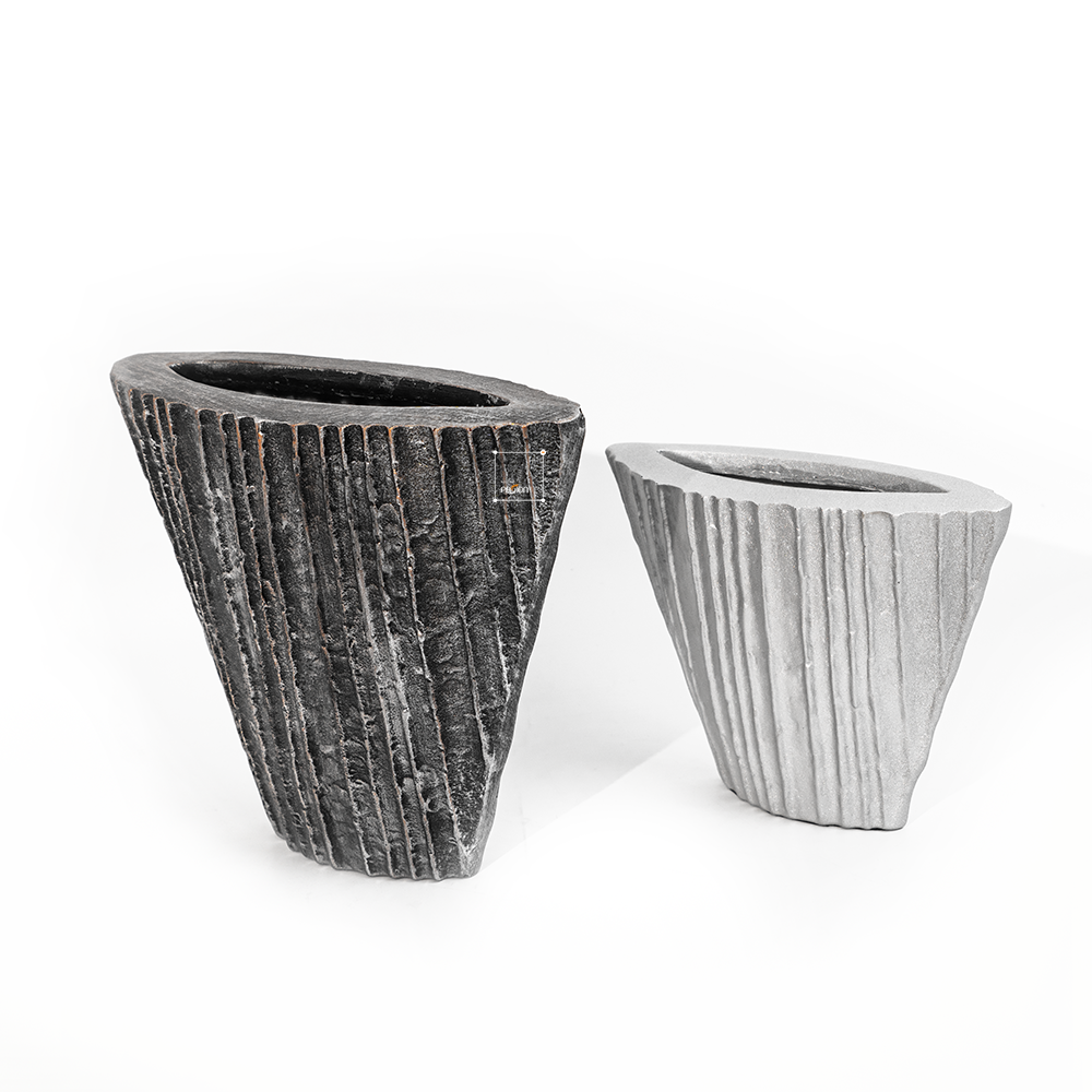 Bình Hoa Decor Composite Giả Đá Texture Sọc Dọc Wabi Sabi