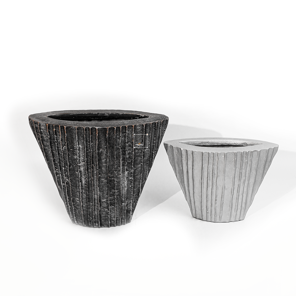 Bình Hoa Decor Composite Giả Đá Texture Sọc Dọc Wabi Sabi