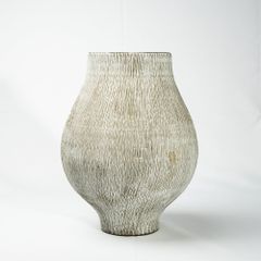 Bình Hoa Gốm Sứ Tông Xám Vân Sọc Phong Cách Wabi Sabi Miệng Cong