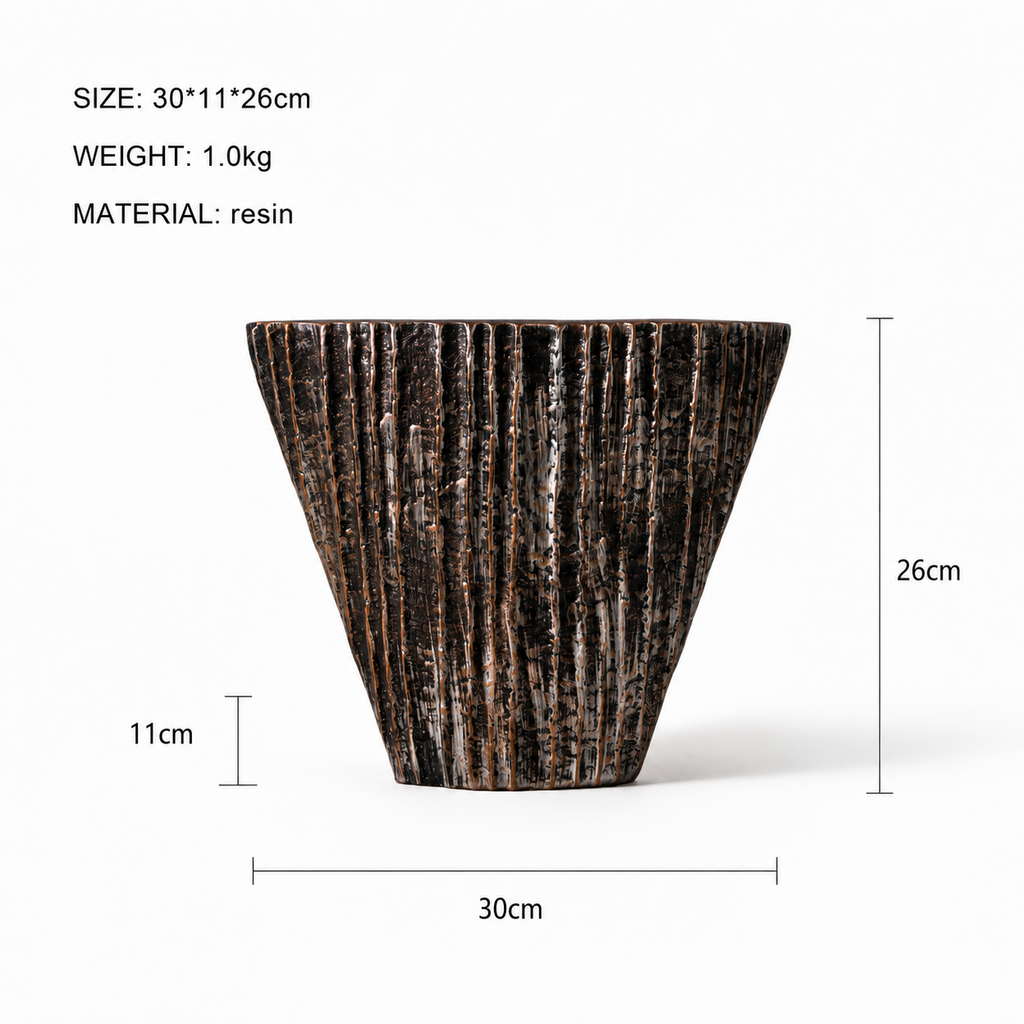 Bình Hoa Decor Composite Giả Đá Texture Sọc Dọc Wabi Sabi