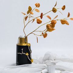 Bình Hoa Gốm Đen Viền Vàng Nghệ Thuật Cao Cấp